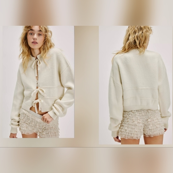 NWT Free people Ivory Bow Cardi - Picture 2 of 16